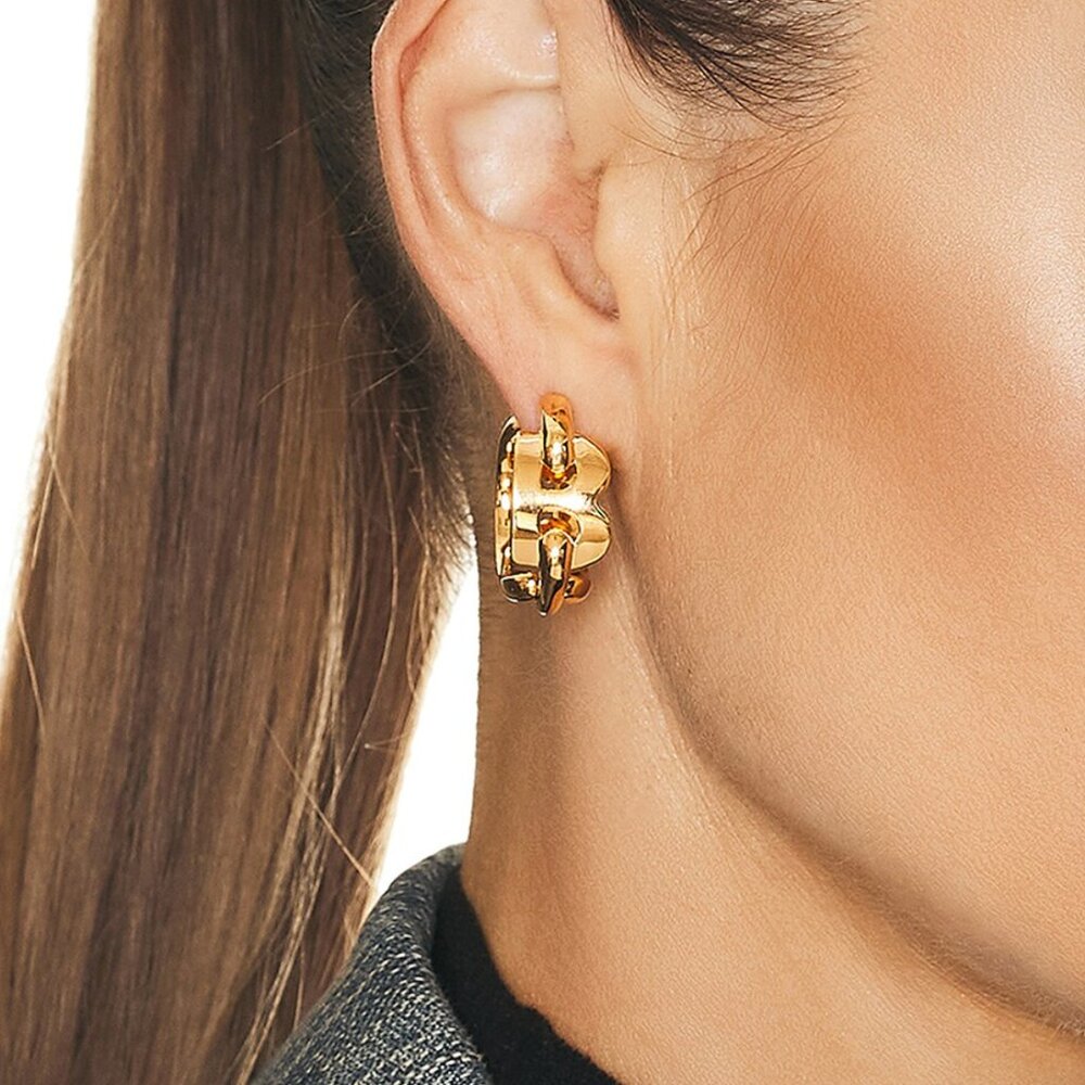 Nwot Balenciaga B Chain Hoop Earrings In Shiny Gold